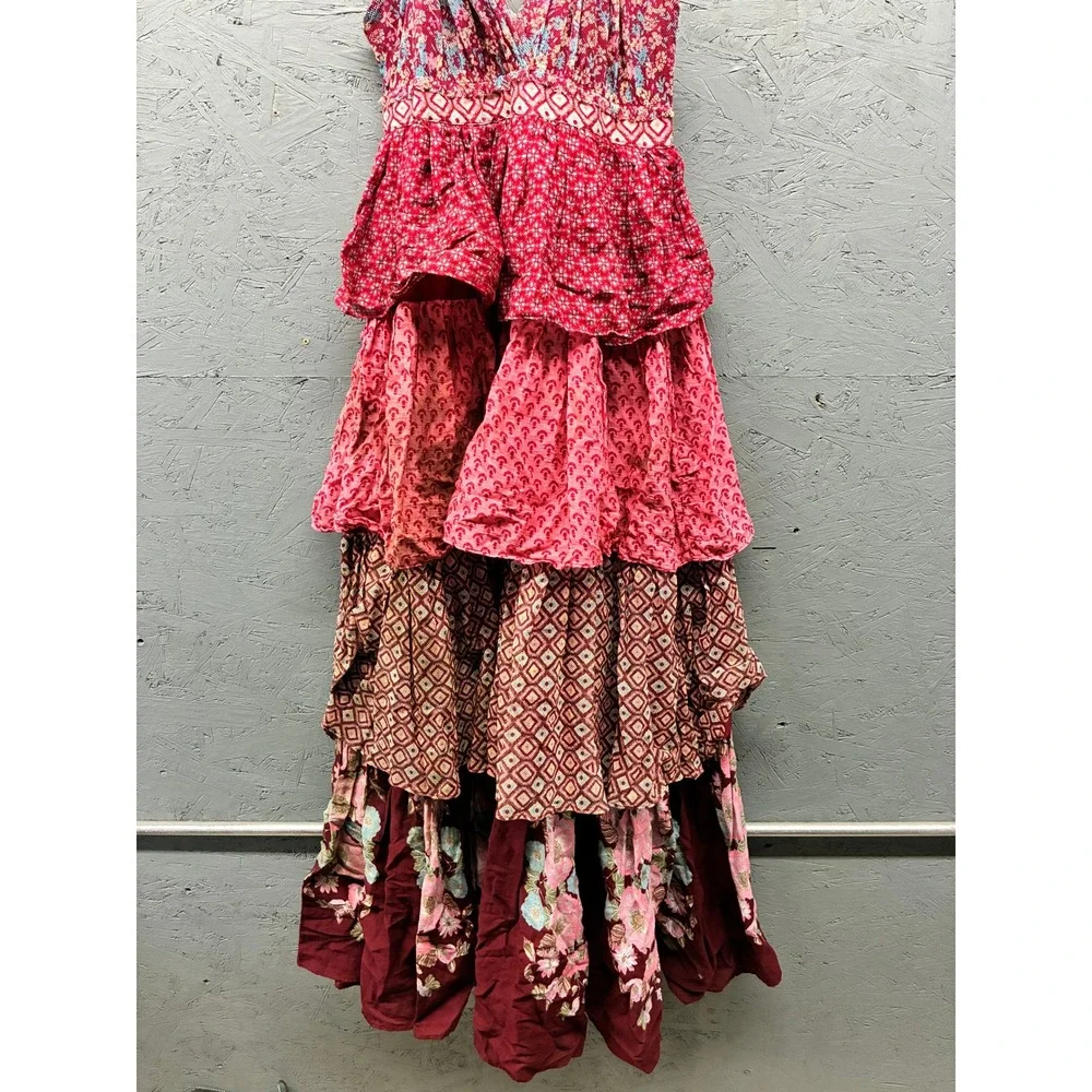Zara Boho Tiered Floral Halter Maxi Dress Womens S Red Pink Mixed Print NWT - Picture 3 of 10